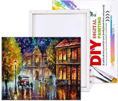 Paint By Number | Old Car in Town Square at a Rainy Night - Paint By Number Artist
