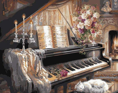 Paint By Number | Still Life with Piano and Sleeping Cat - Paint By Number Artist