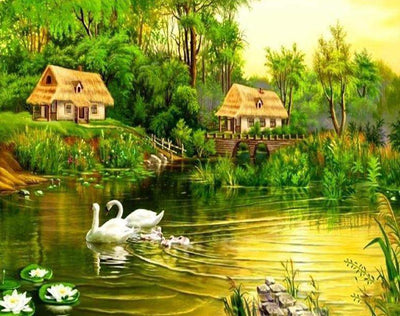 Paint By Number | Swans and Ducks in a Pond - Paint By Number Artist