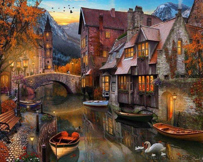 Paint By Number | Swans and Ducks  in the Canal - Paint By Number Artist
