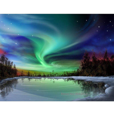 Paint By Number | Aurora Borealis - Northern Lights reflected in a Frozen River - Paint By Number Artist
