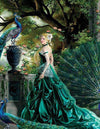 Paint By Number | Lady in Green Flowing Dress and Peacocks - Paint By Number Artist