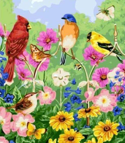 Paint By Number | Four Birds and Flowers - Paint By Number Artist
