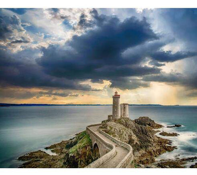 Paint By Number | Light Tower on a Rocky Coast overlooking the Ocean and Gathering Storm Clouds - Paint By Number Artist