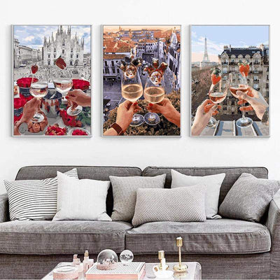 Paint By Number | Set of 3 Panels with Raised Wine Glasses - Paint By Number Artist