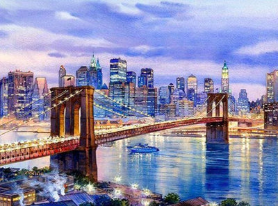 Diy Framed City Bridge Night Scenery Painting By Numbers For Adults Unique Gift Paints Kits Home Wedding Room Decor - Paint By Number Artist